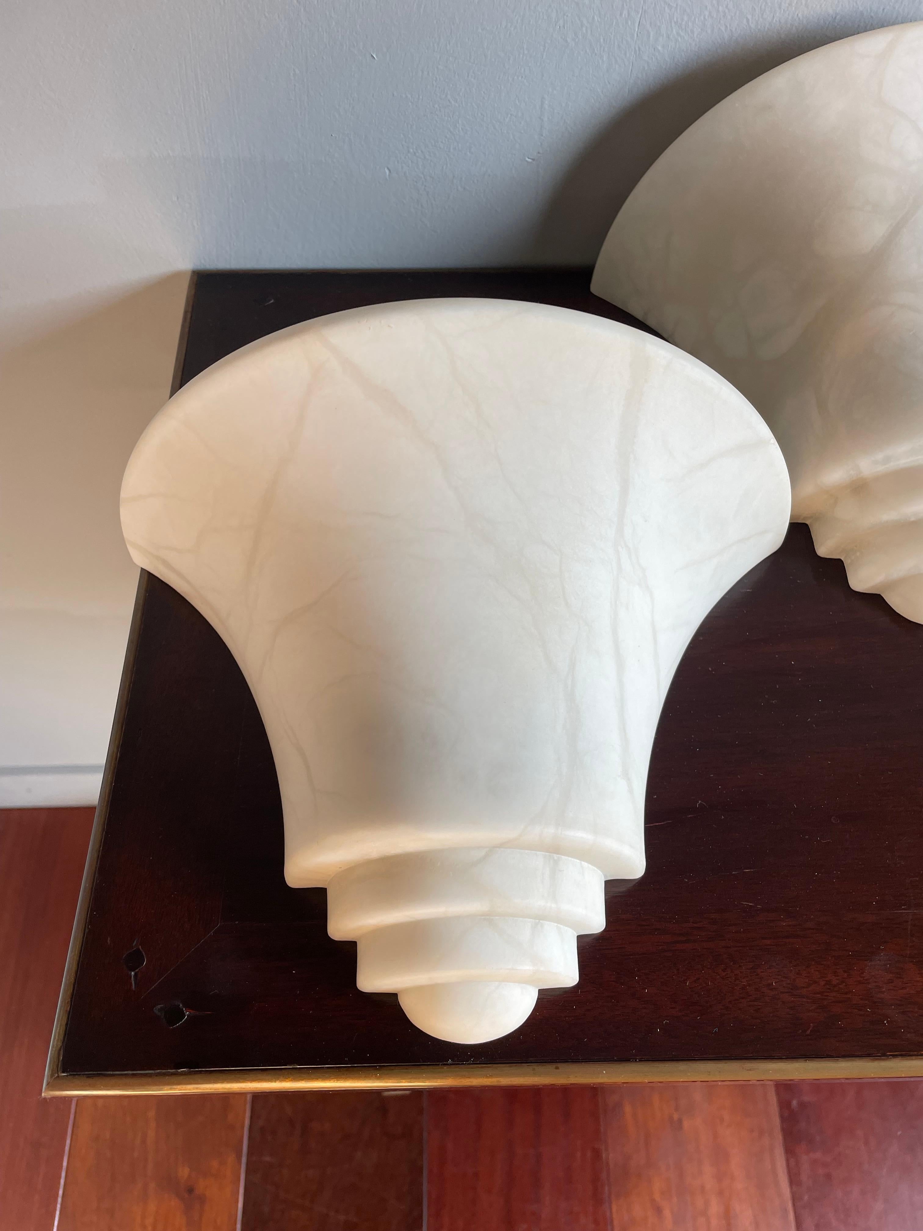 Five Mint Condition Art Deco Style, Midcentury Made Alabaster Stone Wall Sconces For Sale 8