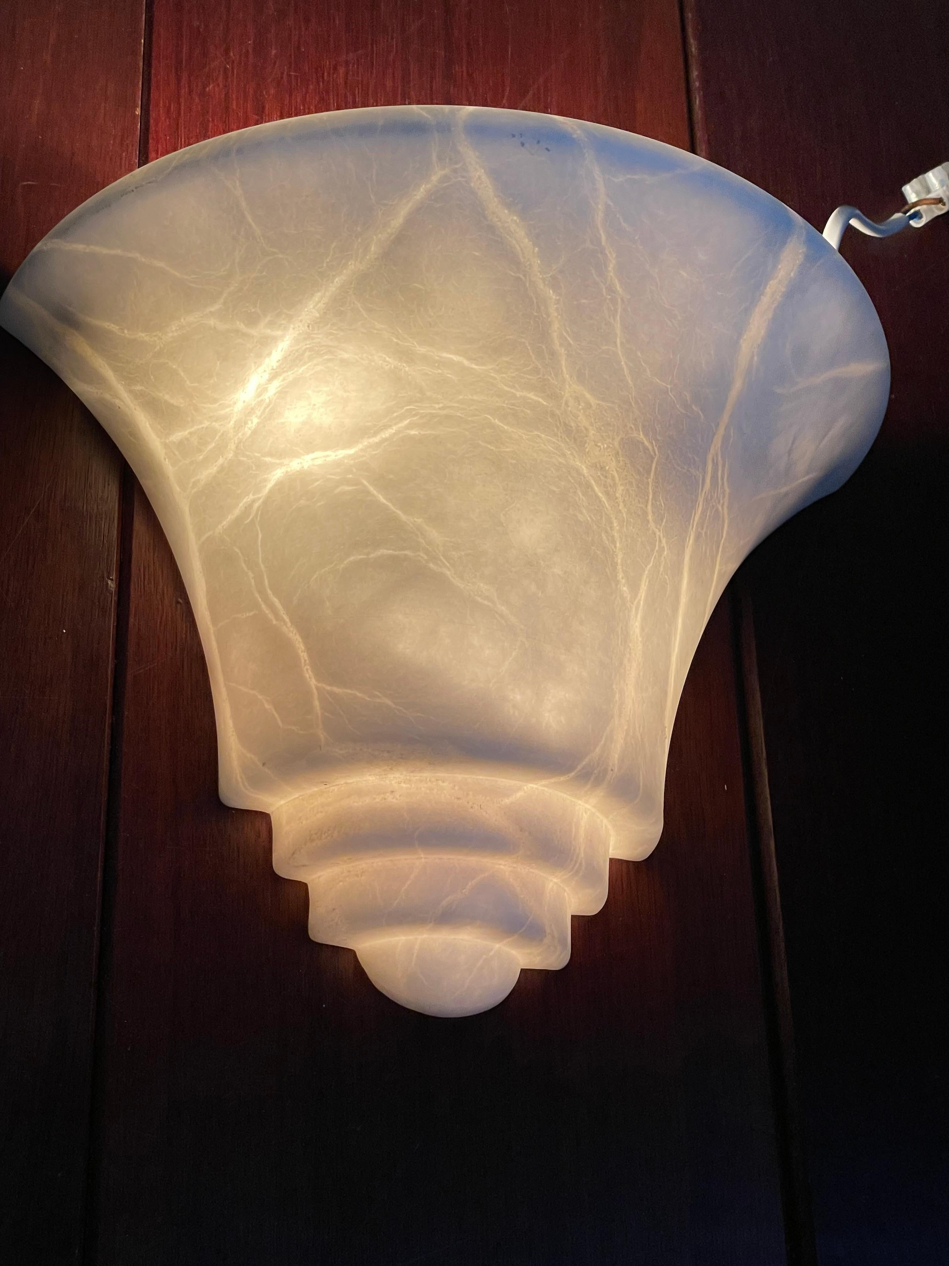 Five Mint Condition Art Deco Style, Midcentury Made Alabaster Stone Wall Sconces For Sale 9