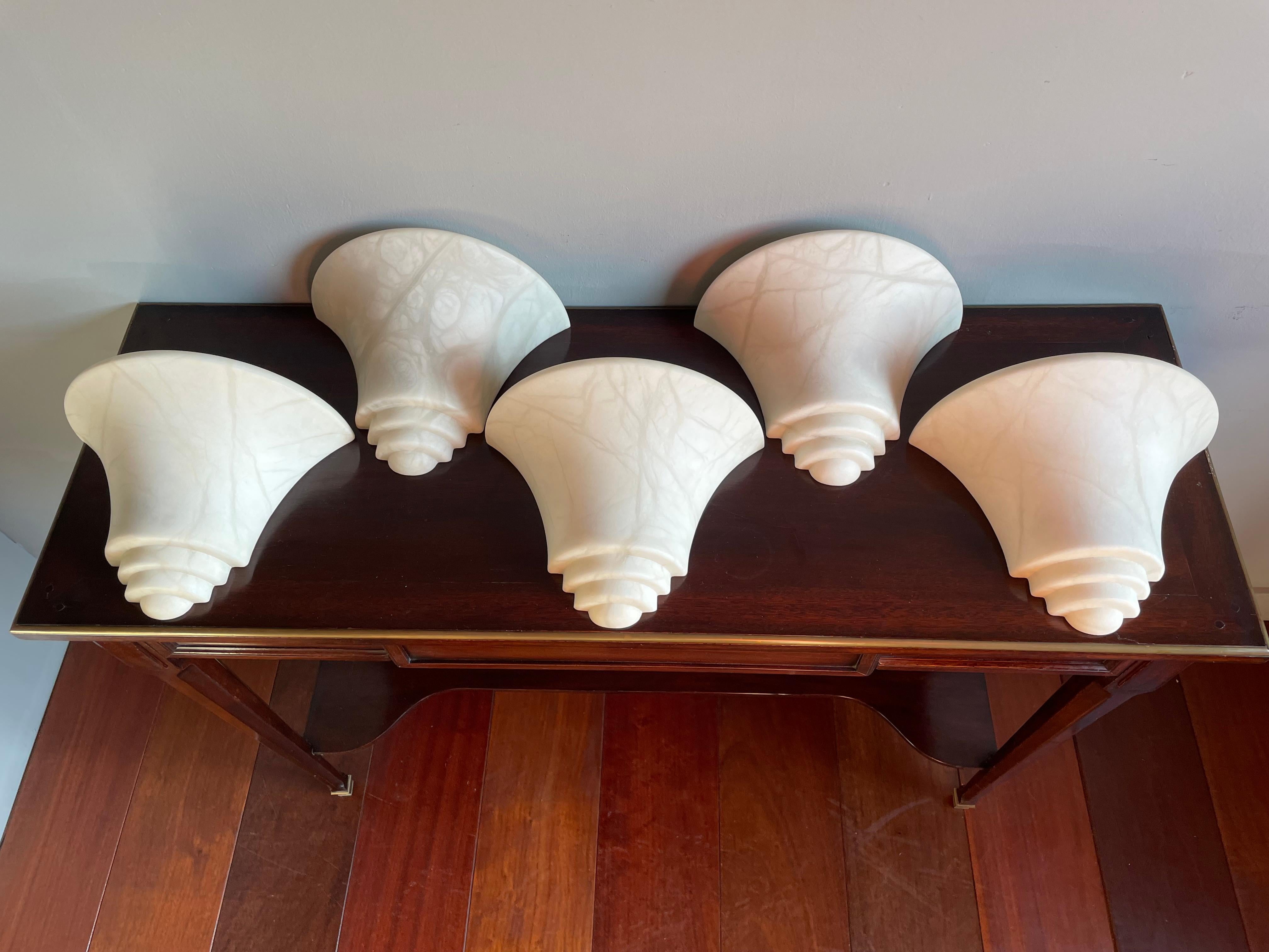 Five Mint Condition Art Deco Style, Midcentury Made Alabaster Stone Wall Sconces For Sale 10