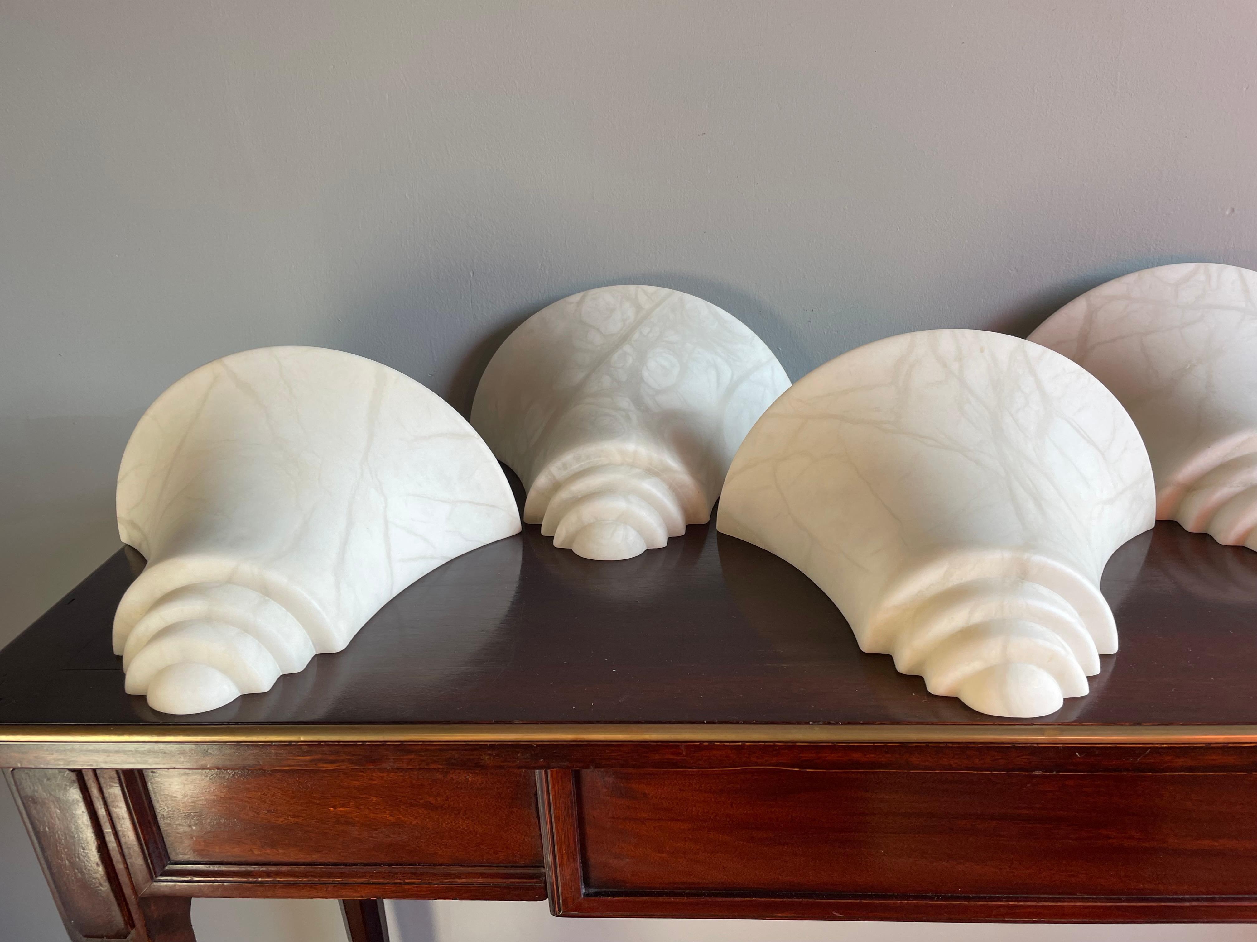 Five Mint Condition Art Deco Style, Midcentury Made Alabaster Stone Wall Sconces For Sale 1