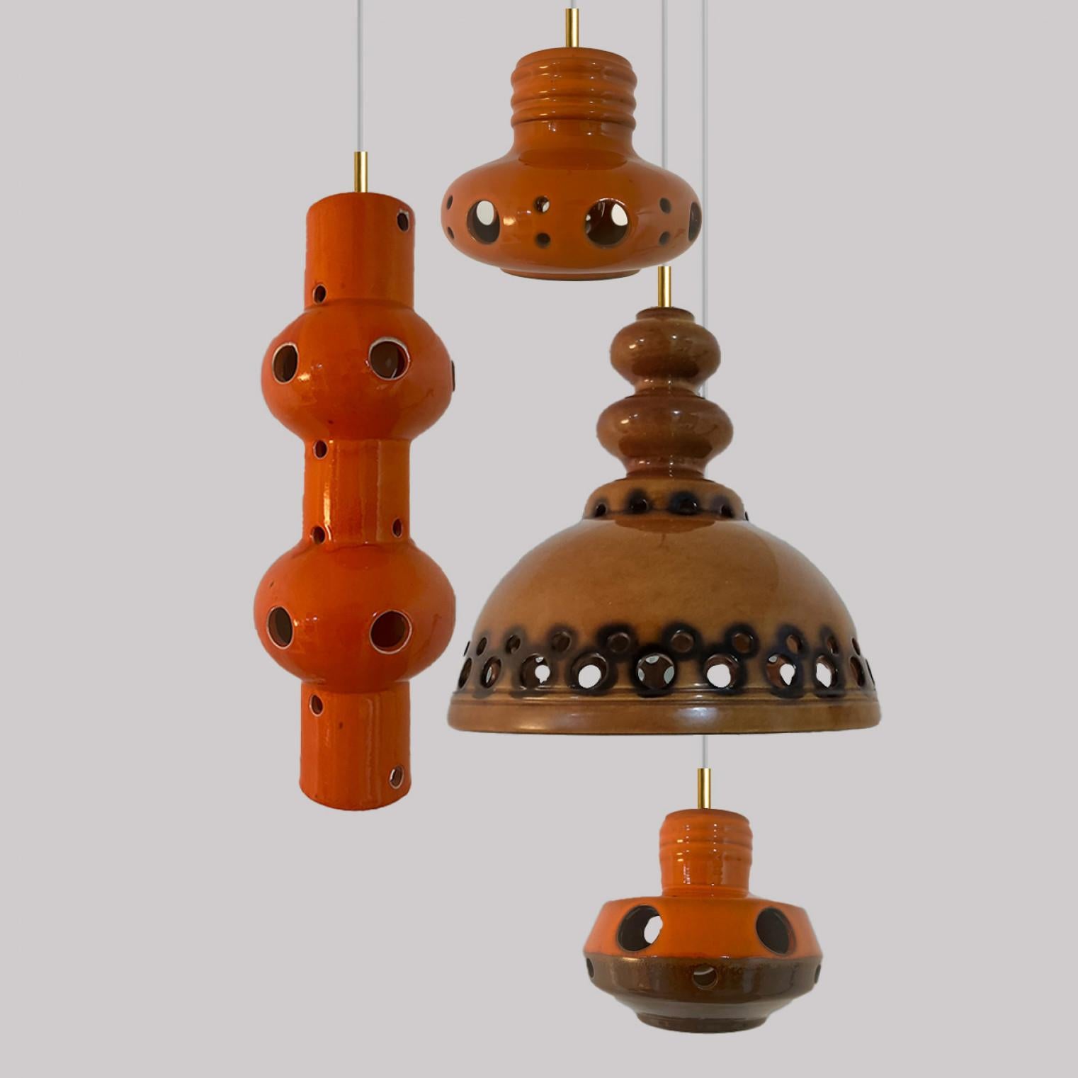 Five Mixed Glazed Ceramic Pendant Lights, Germany, 1970s For Sale 12