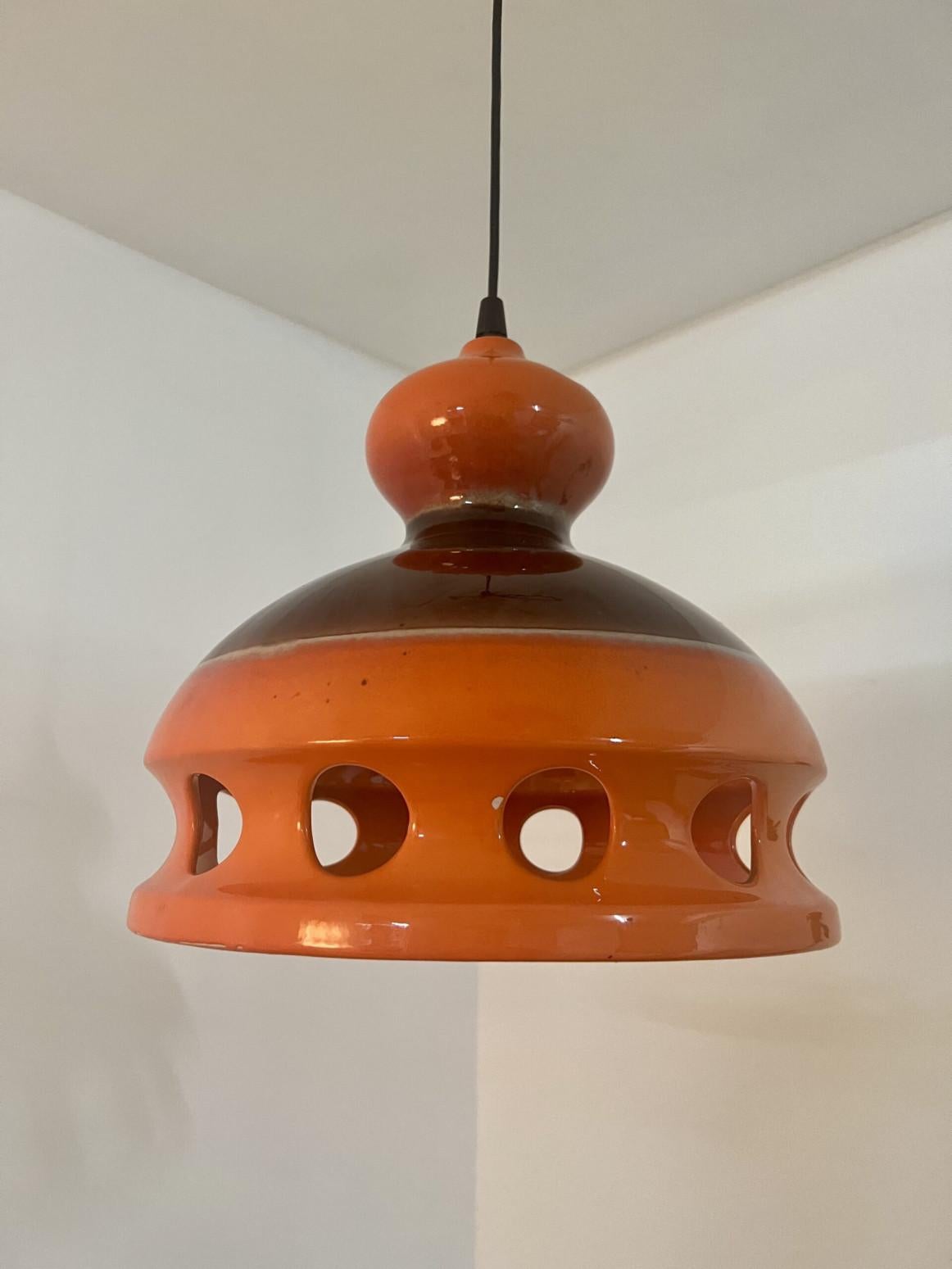 Five Mixed Glazed Ceramic Pendant Lights, Germany, 1970s For Sale 2