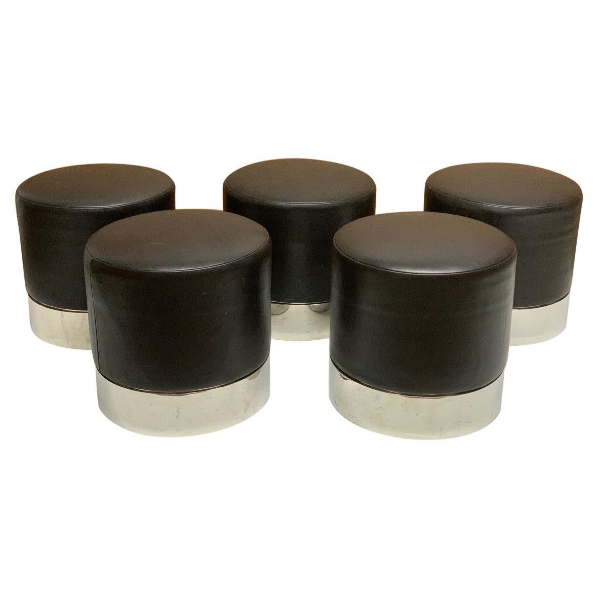 Italian Modern Bar Stools Leather and Chrome or Painted Black or White