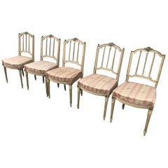 Five Napoleon III Chairs, Original French Antique, Painted, Dining