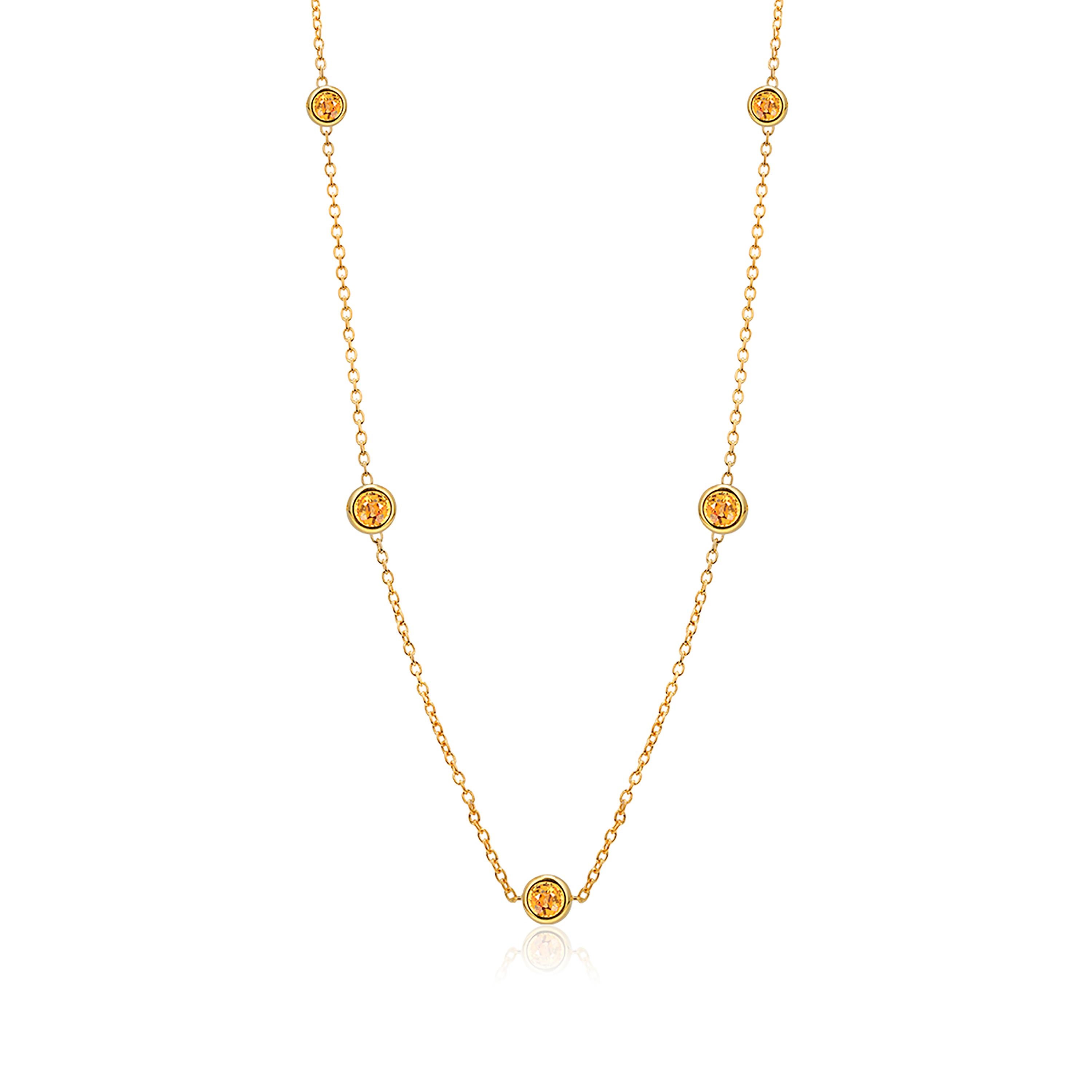 Modern Five Natural Yellow Sapphires Bezel Necklace Sterling Silver Yellow Gold-Plated