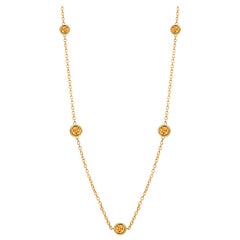 Five Natural Yellow Sapphires Bezel Necklace Sterling Silver Yellow Gold-Plated