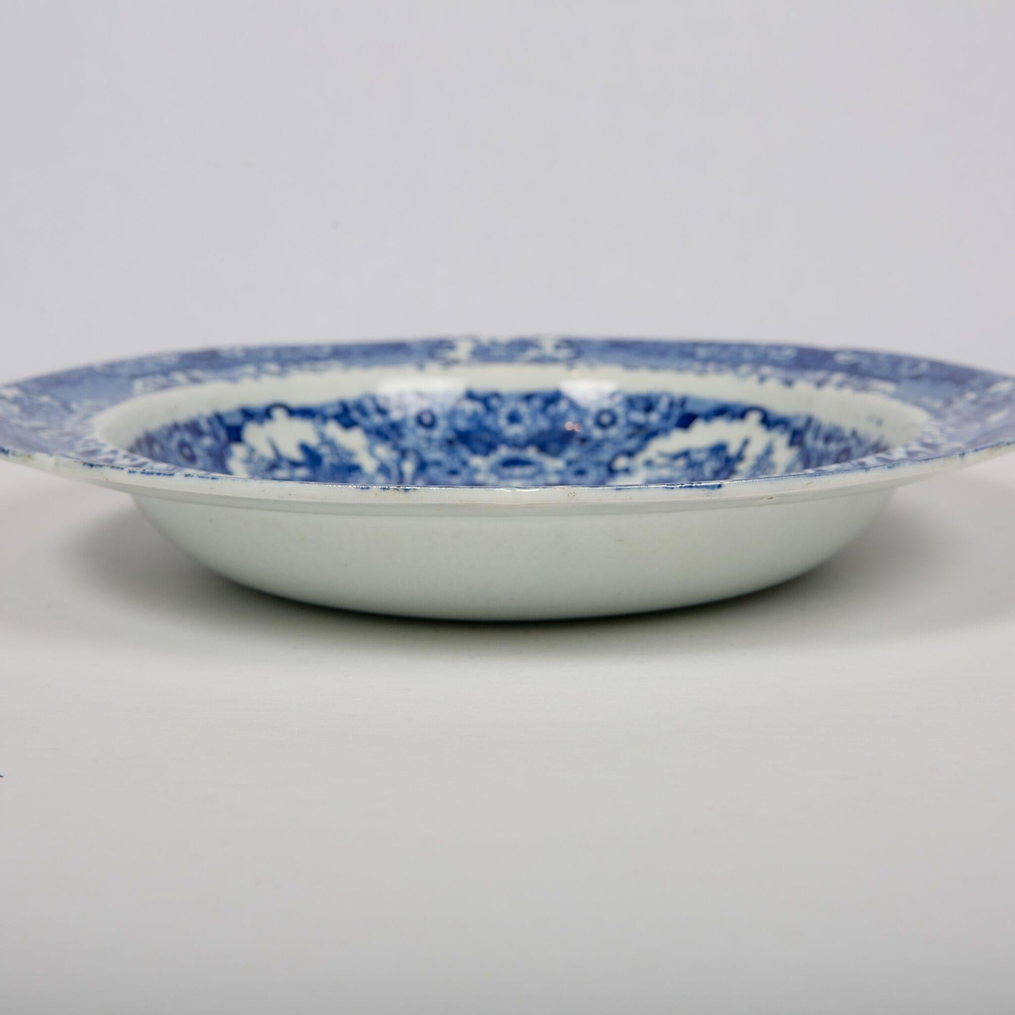 Glazed Five Net Pattern Blue and White Dishes Made Staffordshire England, circa 1820