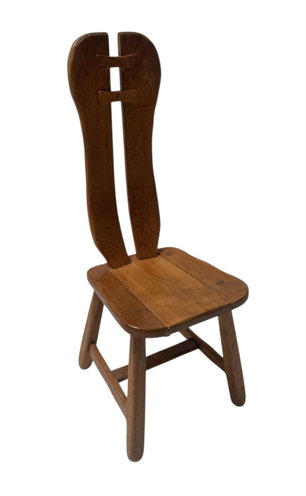 Five Oak Brutalist Dining Room Chairs by Kunstmeubelen De Puydt Belgium, 1970s For Sale 5