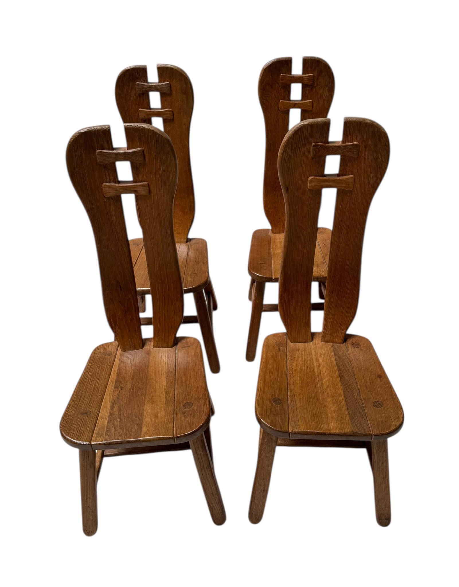 Five Oak Brutalist Dining Room Chairs by Kunstmeubelen De Puydt Belgium, 1970s For Sale 2