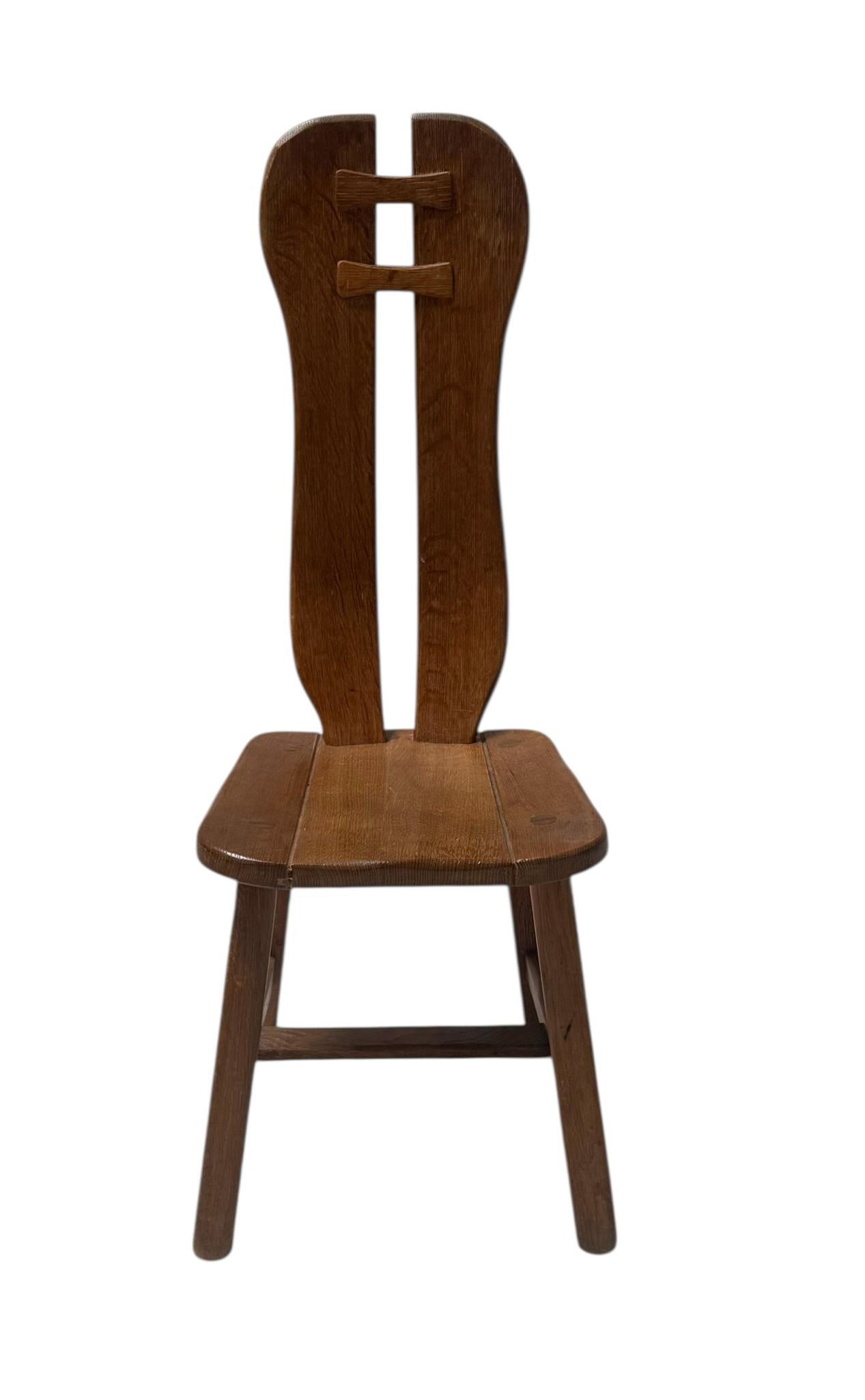Five Oak Brutalist Dining Room Chairs by Kunstmeubelen De Puydt Belgium, 1970s For Sale 4