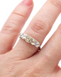 Five old-cut diamonds platinum ring, 1.42 ct, Antique band ring, wedding jewelry