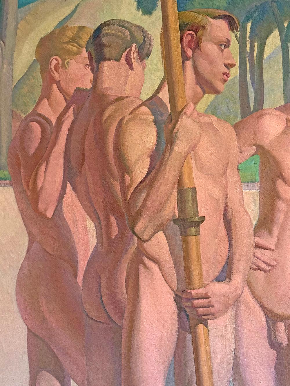 Peint « Five Olympic Rowers » (cinq rameurs olympiques), peinture Art déco monumentale d'os masculins nus en vente