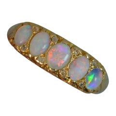 Vintage Five Opal Diamond 18 Carat Gold Cluster Stack Ring