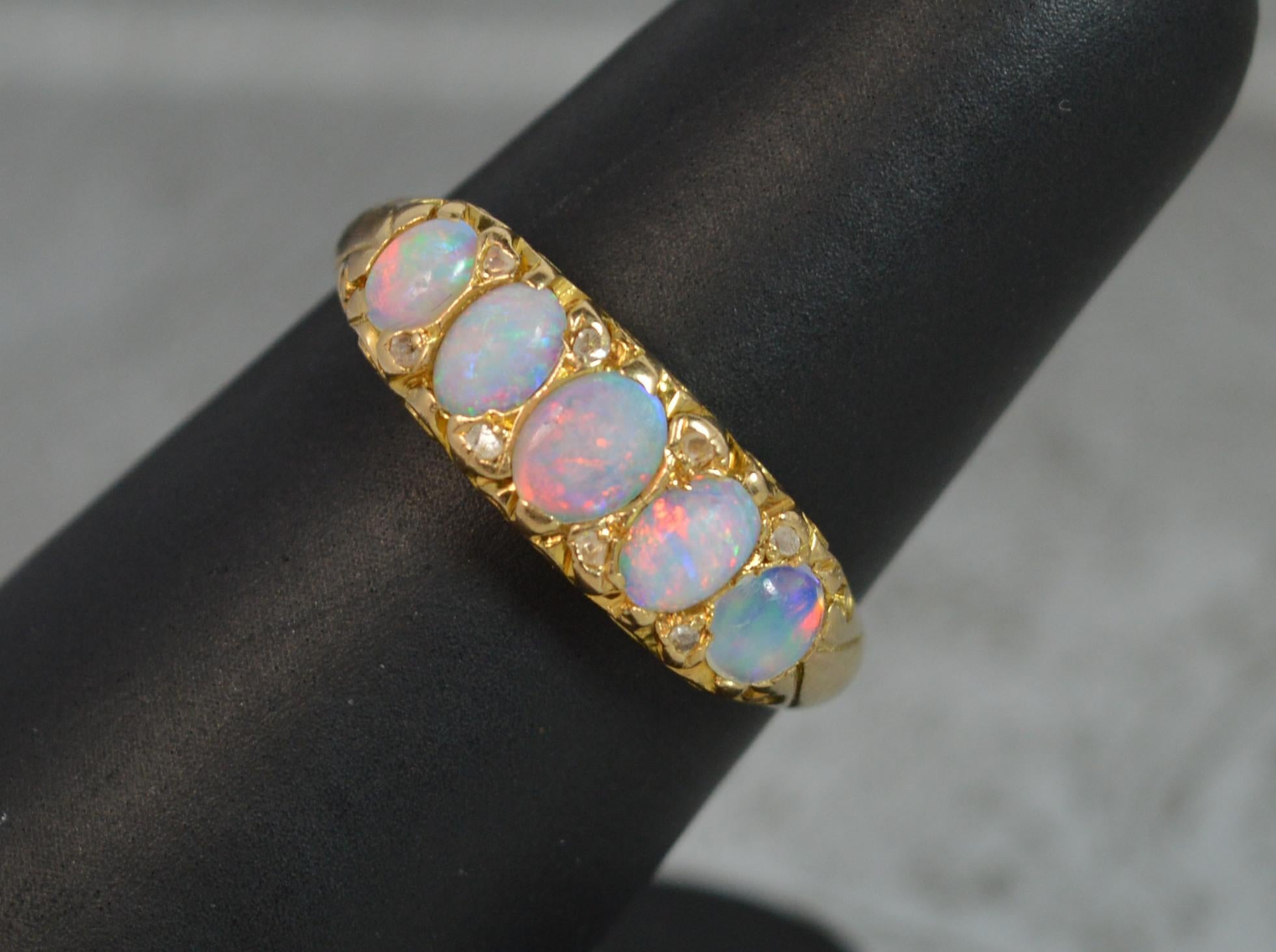 Five Opal Diamond 18 Carat Gold Cluster Stack Ring In Good Condition In St Helens, GB