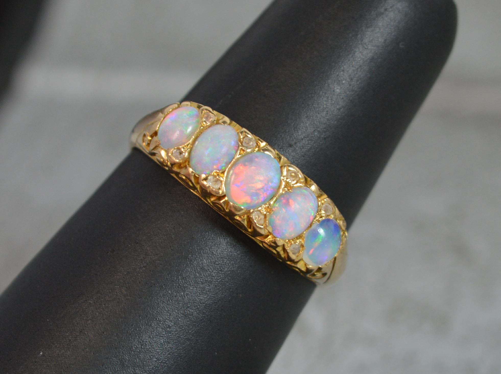 Women's Five Opal Diamond 18 Carat Gold Cluster Stack Ring
