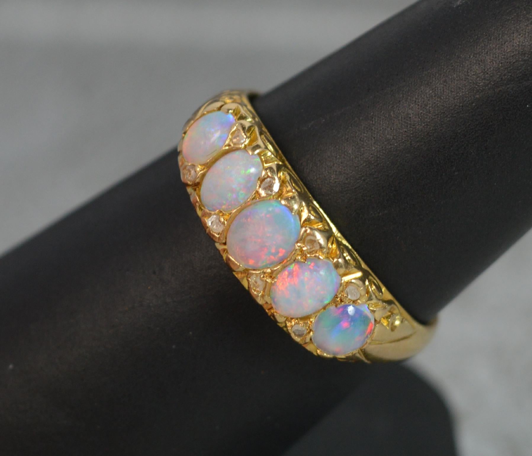 Five Opal Diamond 18 Carat Gold Cluster Stack Ring 1