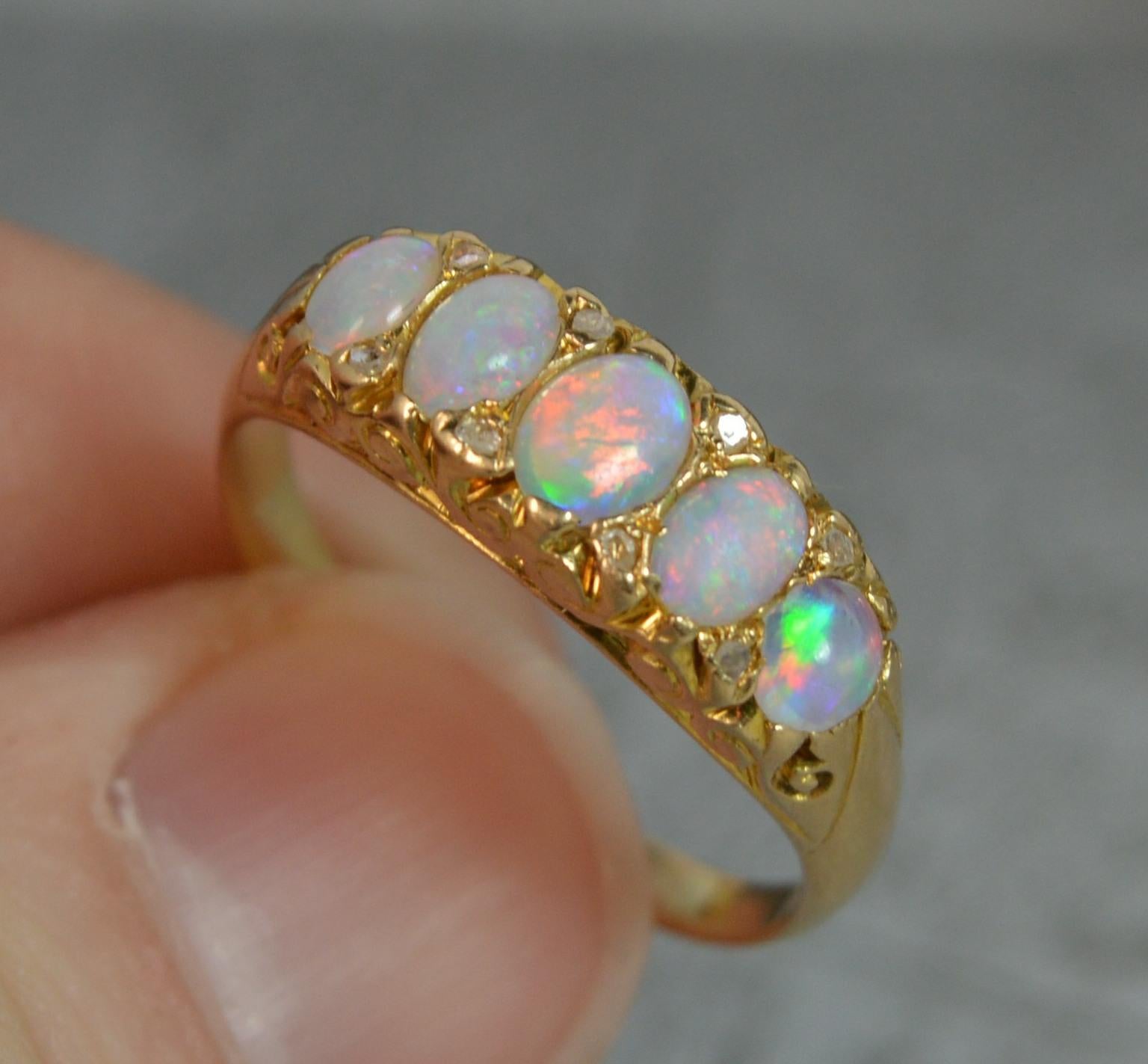 Five Opal Diamond 18 Carat Gold Cluster Stack Ring 2