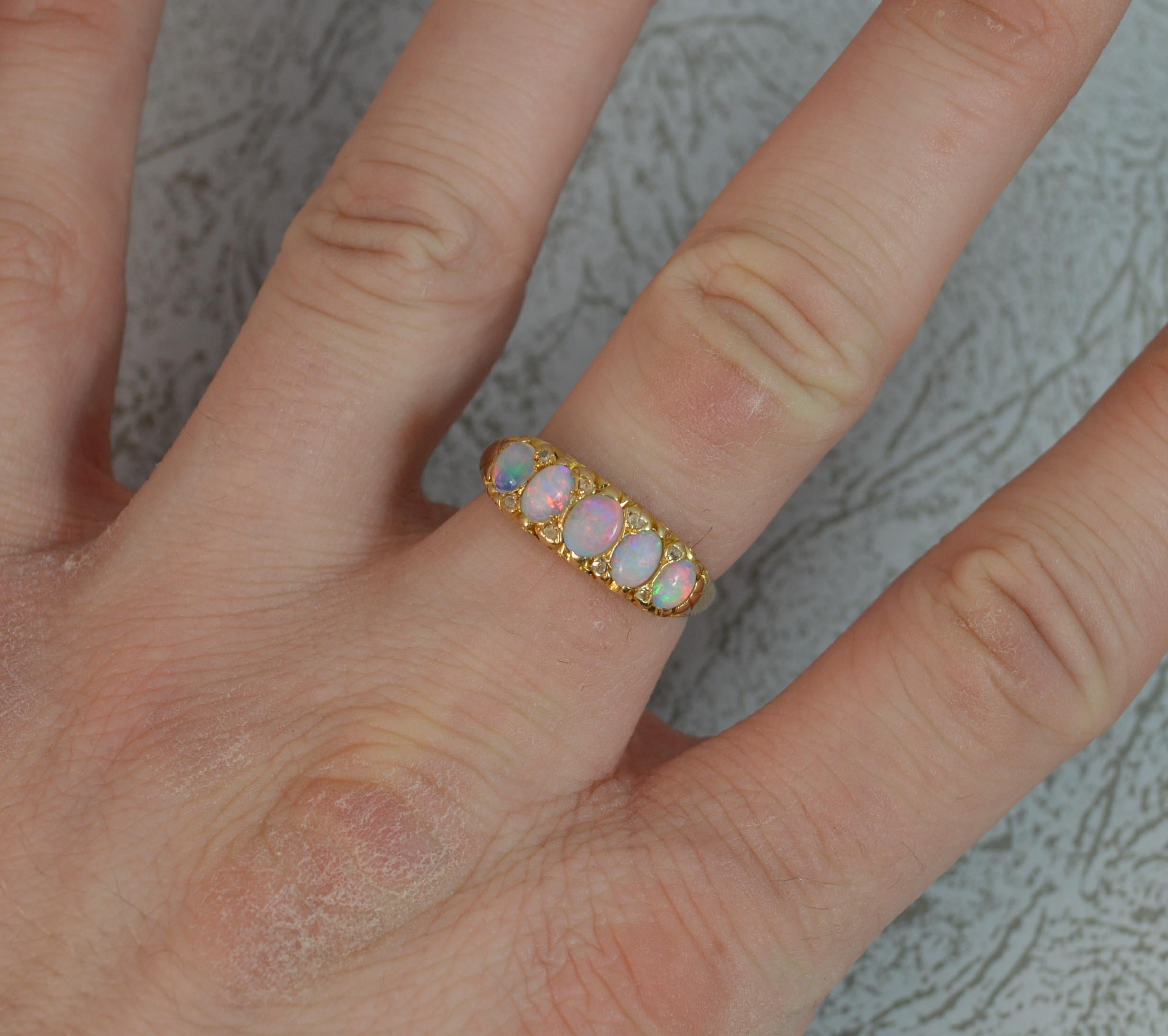 Five Opal Diamond 18 Carat Gold Cluster Stack Ring 4