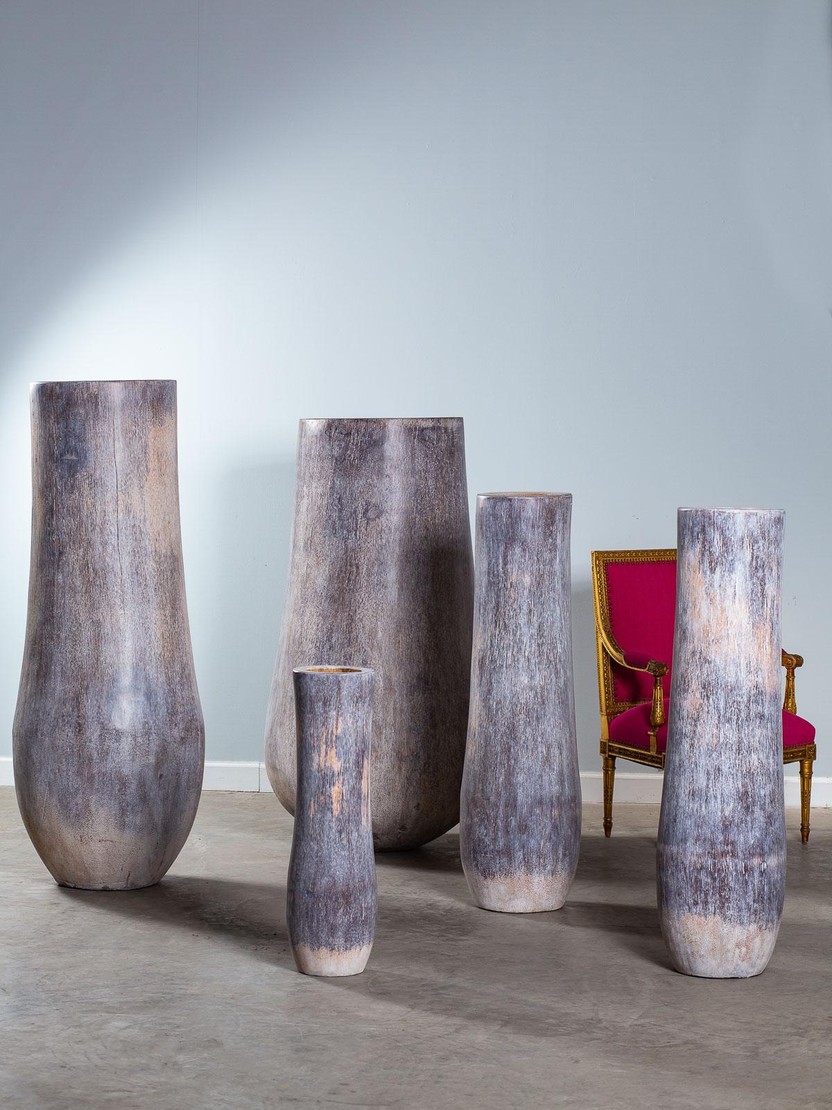 Indonesian Five Organic Modern Palmwood Tree Sculptures Sumatra Indonesia For Sale