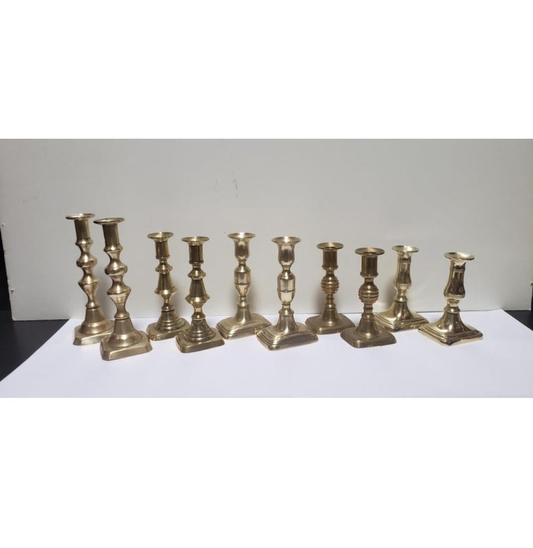 Five Pairs of 19th Century Brass Candlesticks In Good Condition For Sale In Hudson, NY