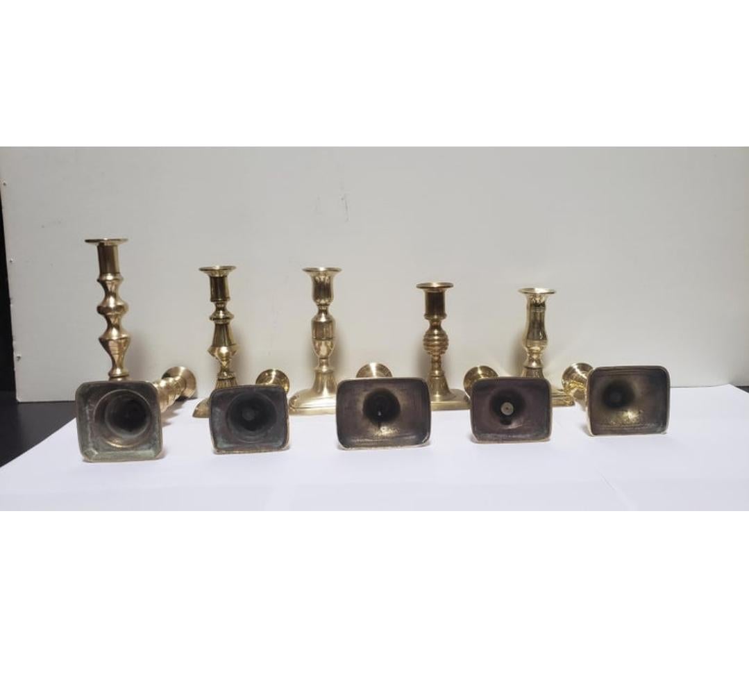 Five Pairs of 19th Century Brass Candlesticks For Sale 3