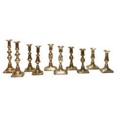 Five Pairs of 19th Century Brass Candlesticks