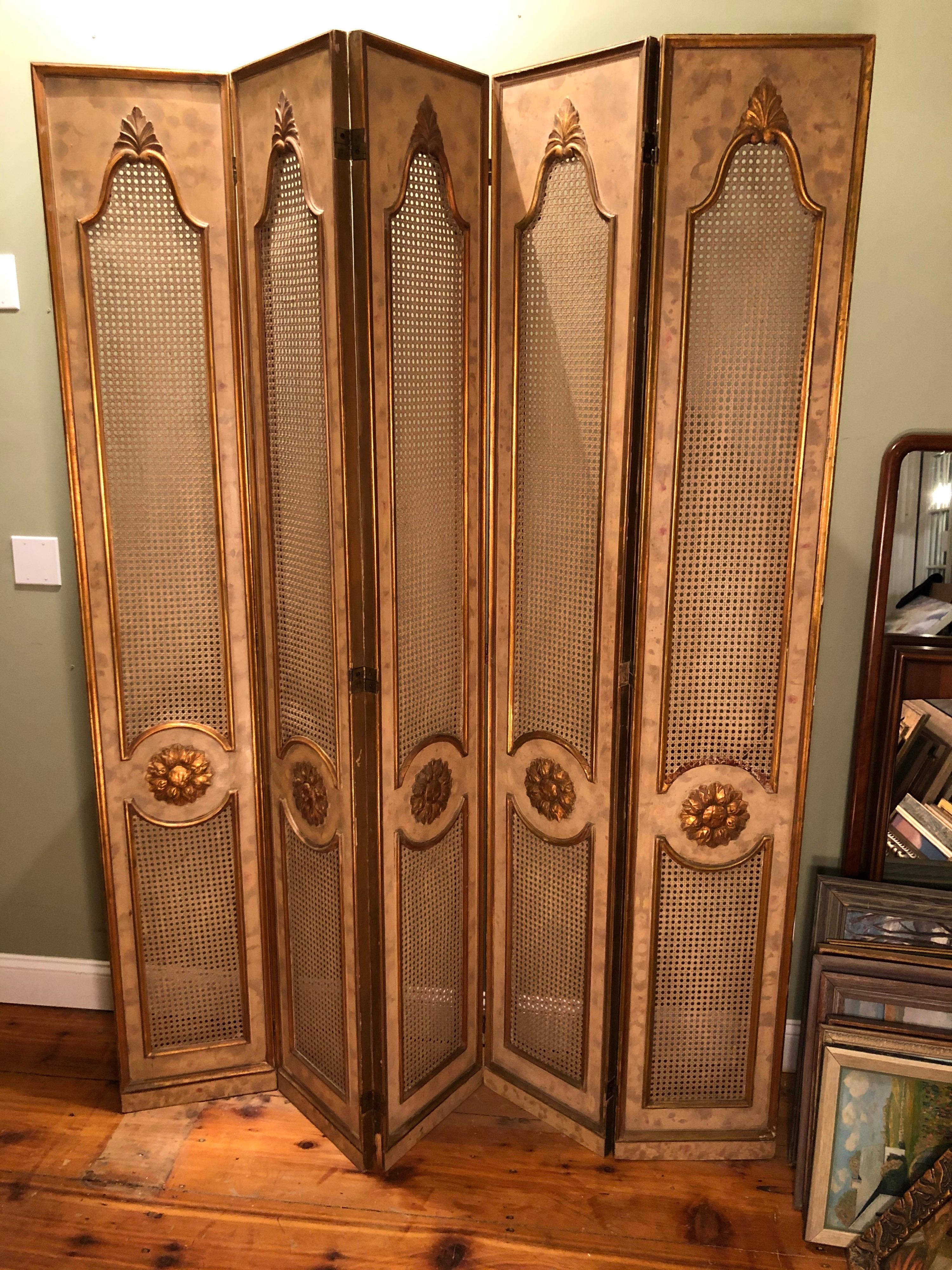 Five-Paneled French Gilt Folding Screen For Sale 14