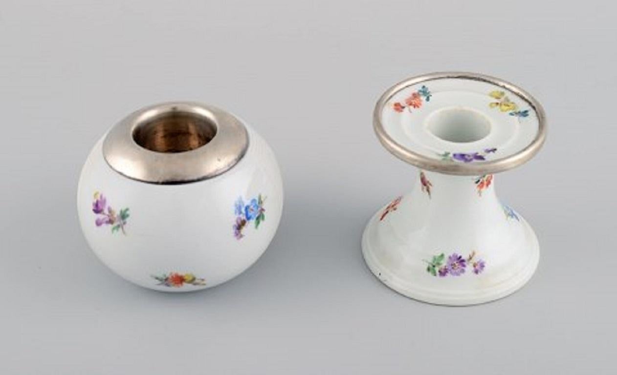 German Five Parts Meissen Porcelain with Hand-Painted Floral Motifs. 20th C