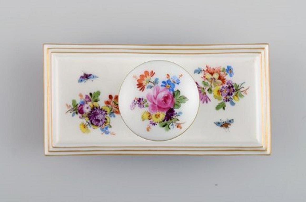 20th Century Five Parts Meissen Porcelain with Hand-Painted Floral Motifs. 20th C
