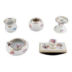 Five Parts Meissen Porcelain with Hand-Painted Floral Motifs. 20th C