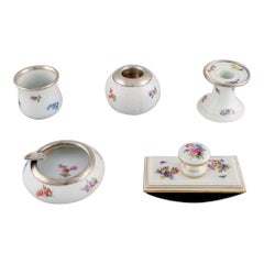 Vintage Five Parts Meissen Porcelain with Hand-Painted Floral Motifs. 20th C