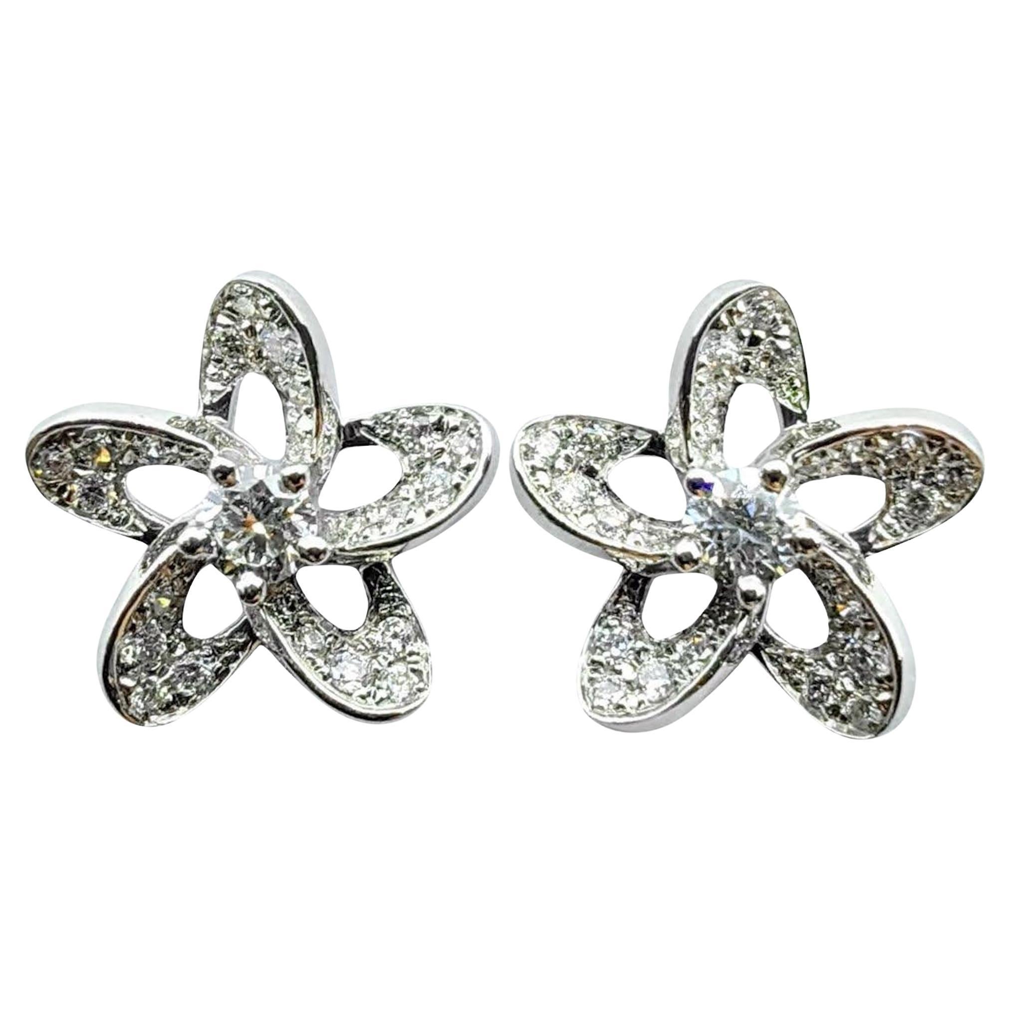 Bespoke Five Petal Flower Round Cut Diamond Stud Earrings in 18K White Gold