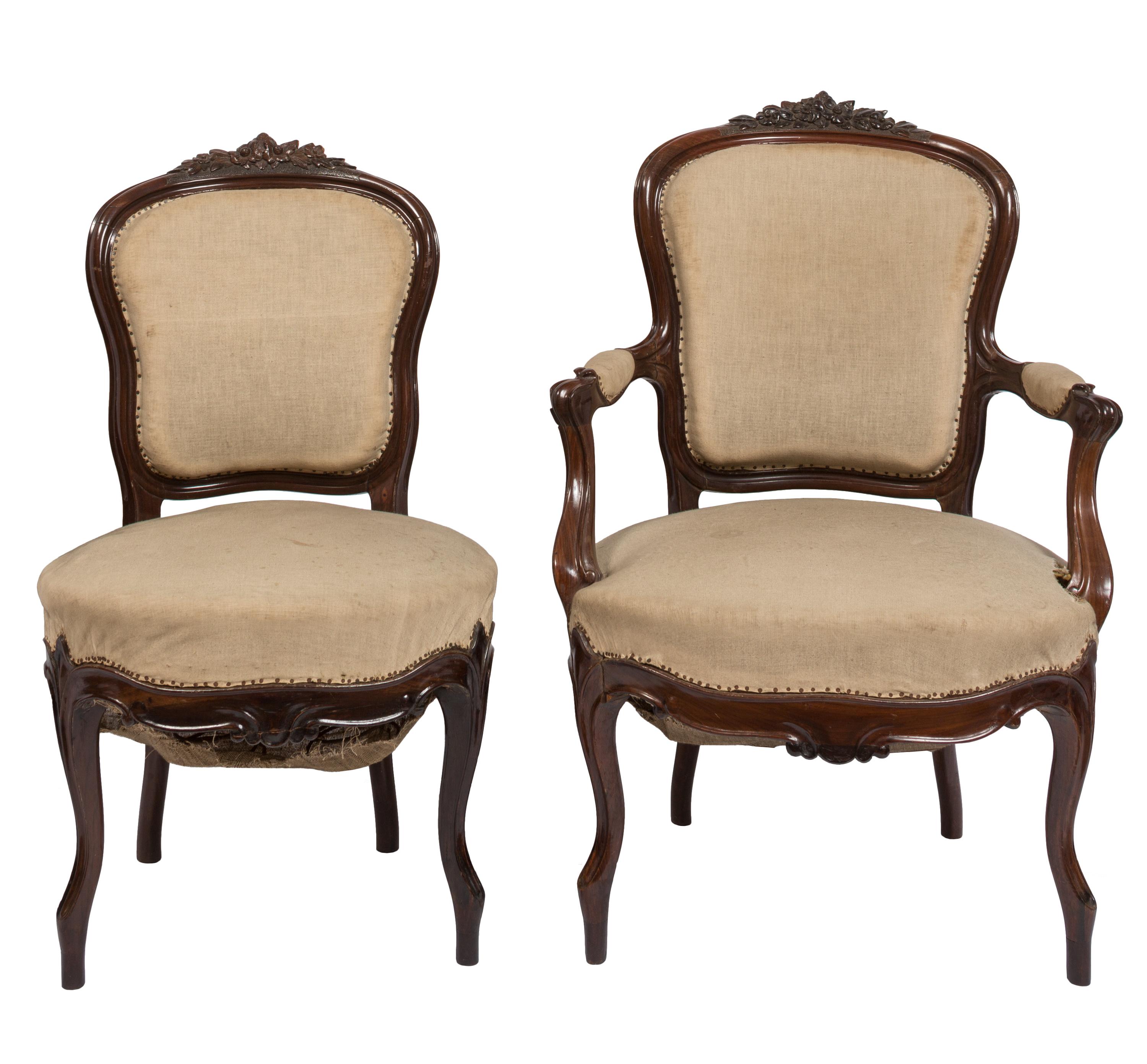 Espagnol Ensemble canapé et chaise Isabelina du 19e siècle, cinq pièces en vente