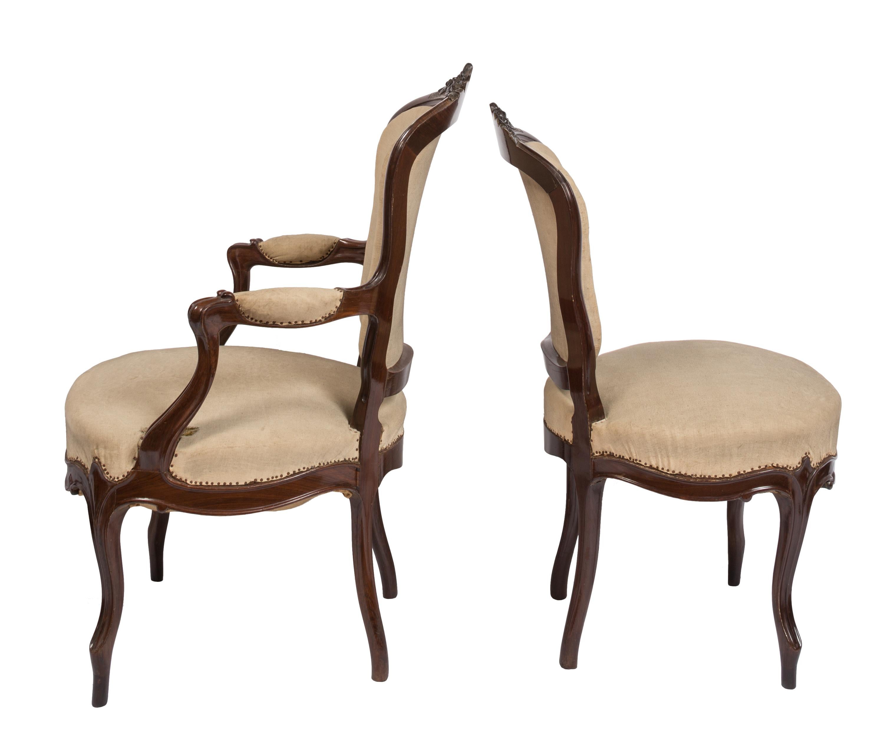 XIXe siècle Ensemble canapé et chaise Isabelina du 19e siècle, cinq pièces en vente