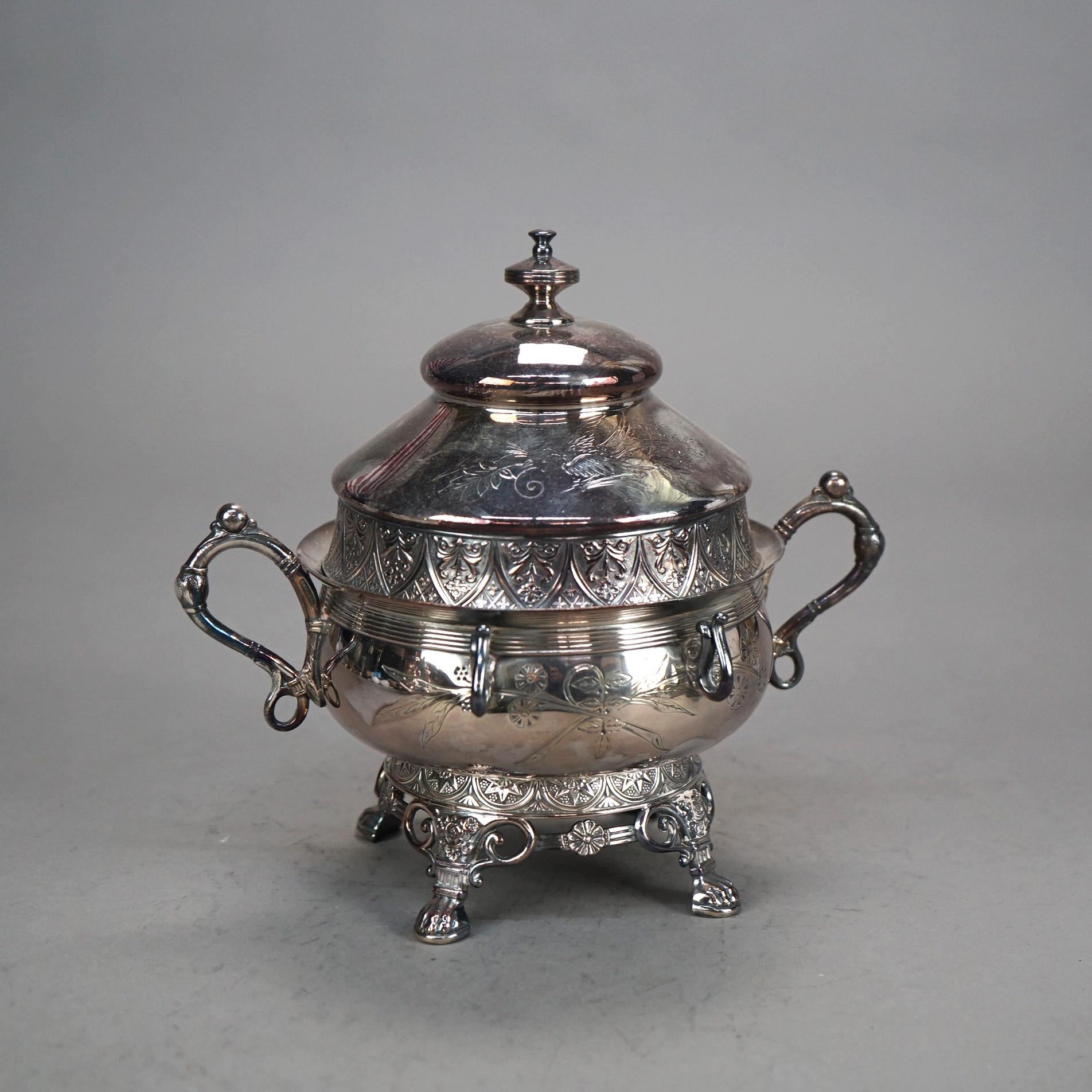 Placcato argento Set da tè antico a cinque pezzi con piedi a zampa d'asino e placcati in argento C1890 in vendita