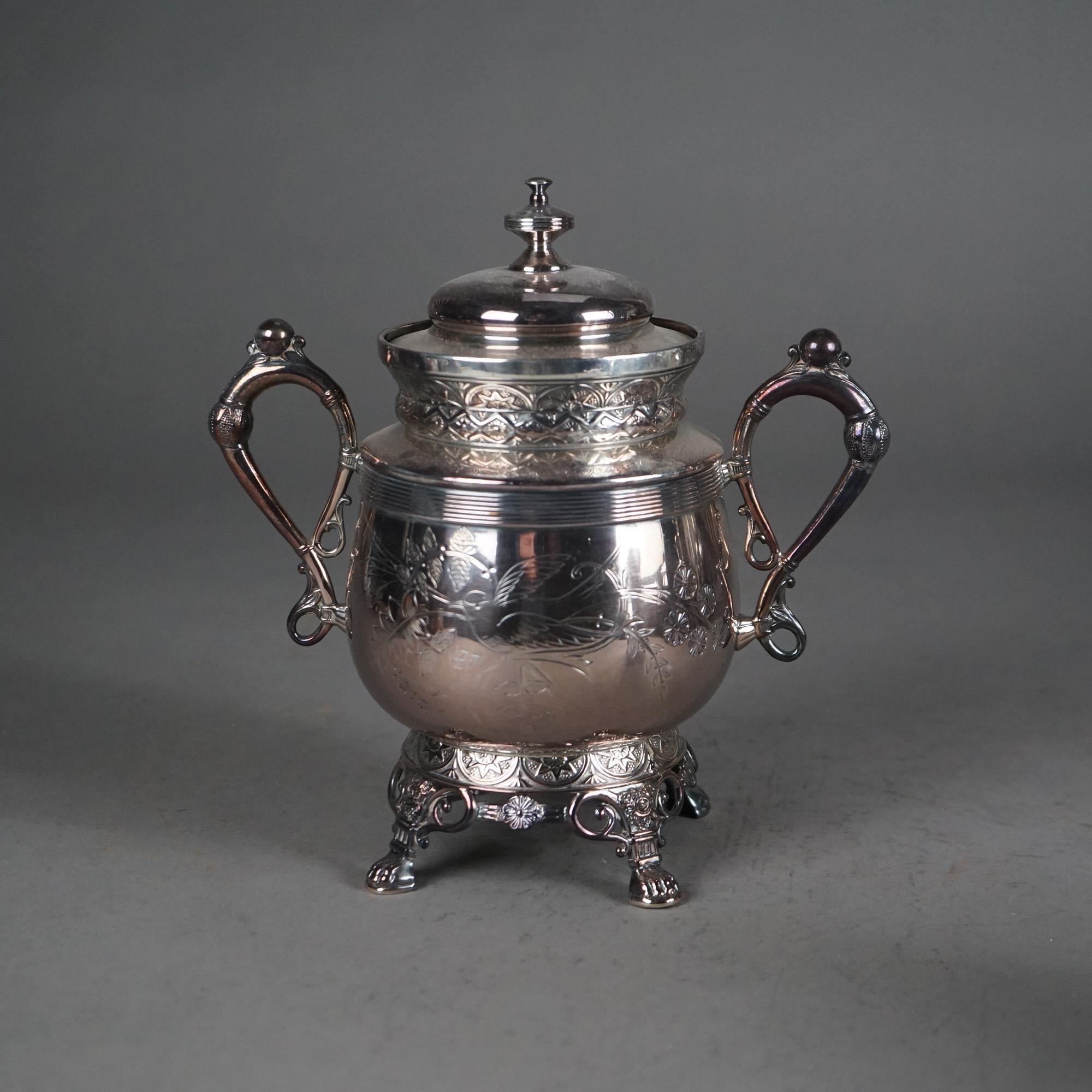 Set da tè antico a cinque pezzi con piedi a zampa d'asino e placcati in argento C1890 in vendita 1