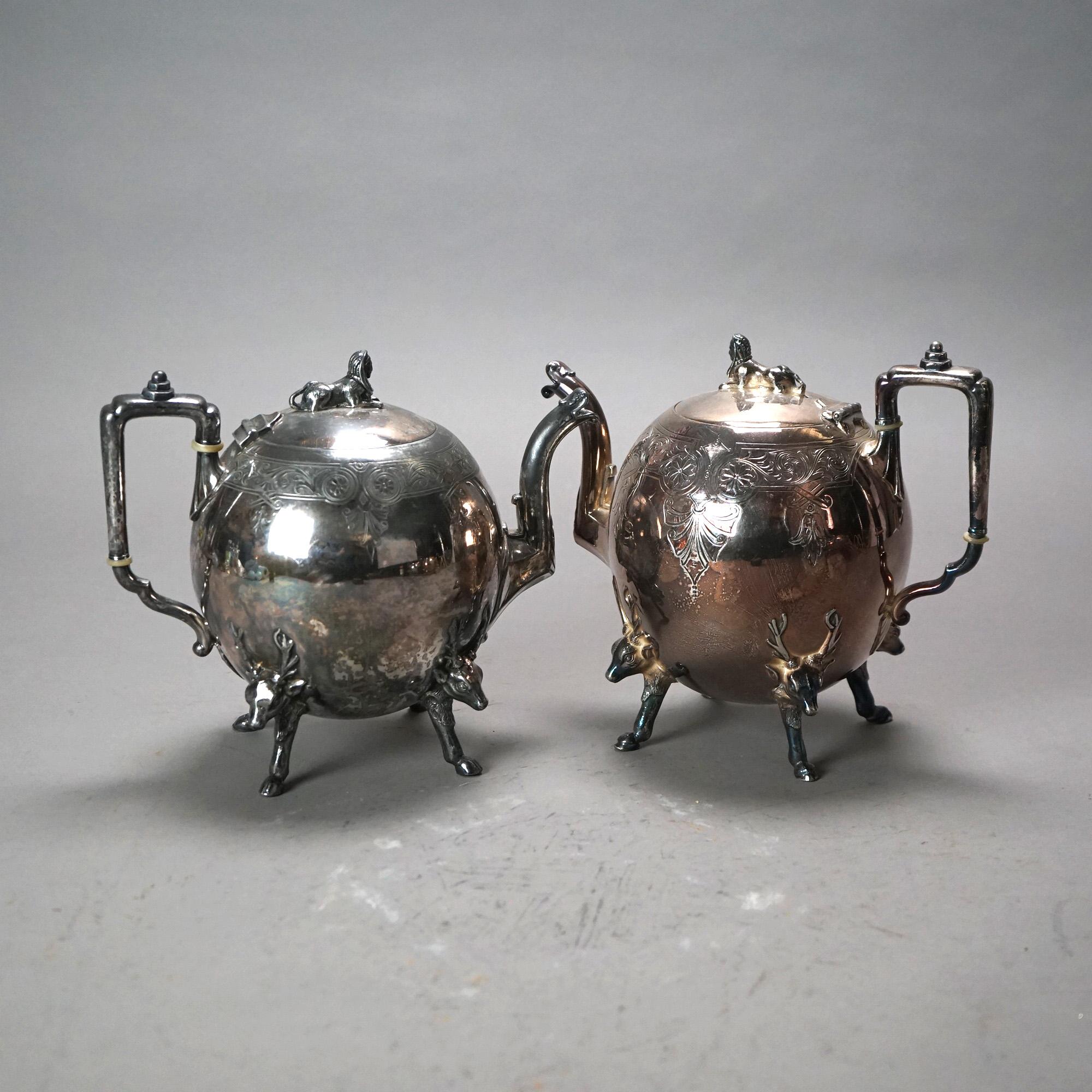 Set da tè figurato con piede di cervo in cinque pezzi antichi placcati in argento C1890 In condizioni buone in vendita a Big Flats, NY