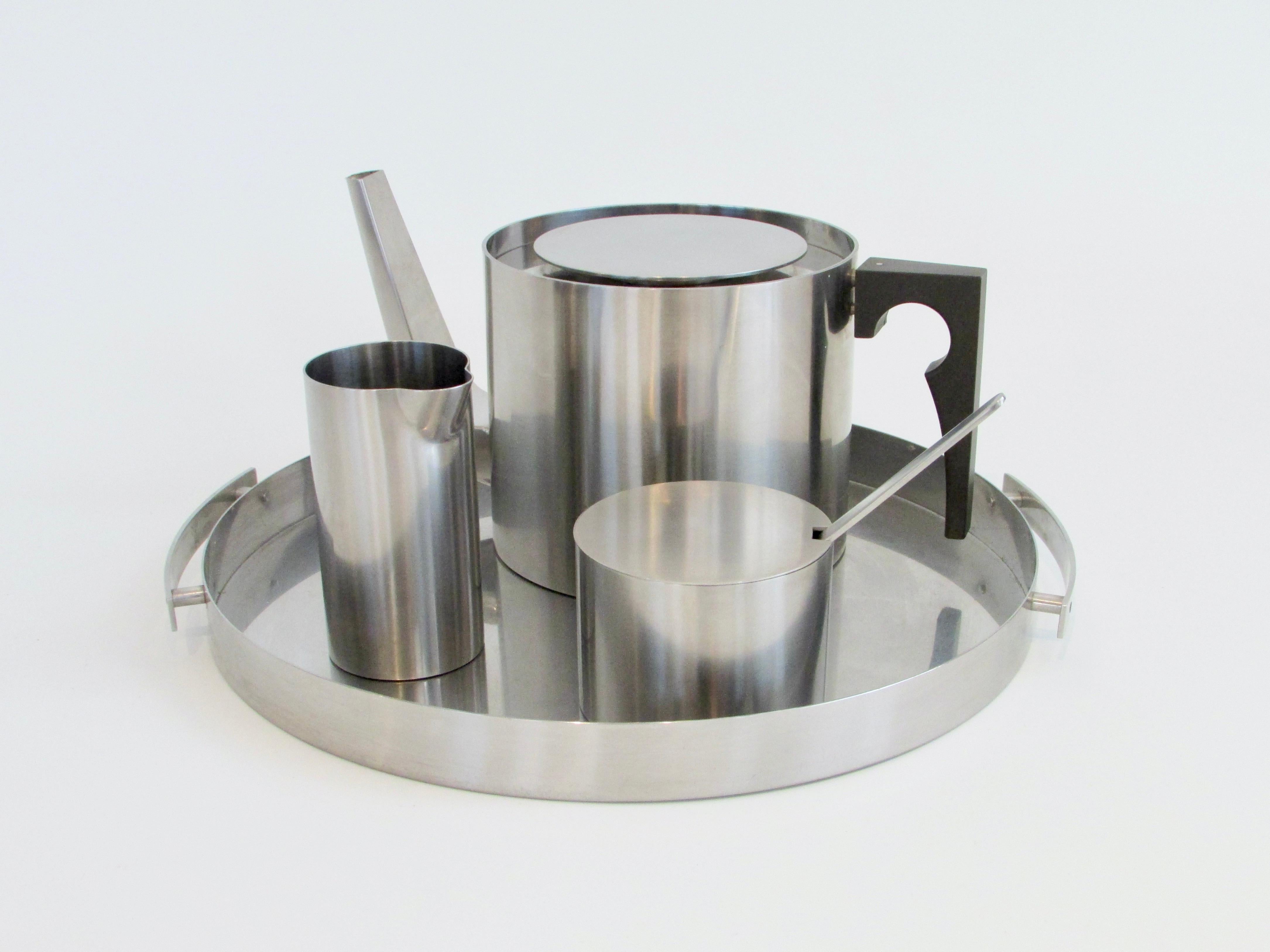 Polished Five piece Arne Jacobsen Stelton stainless steel modernist tea service For Sale