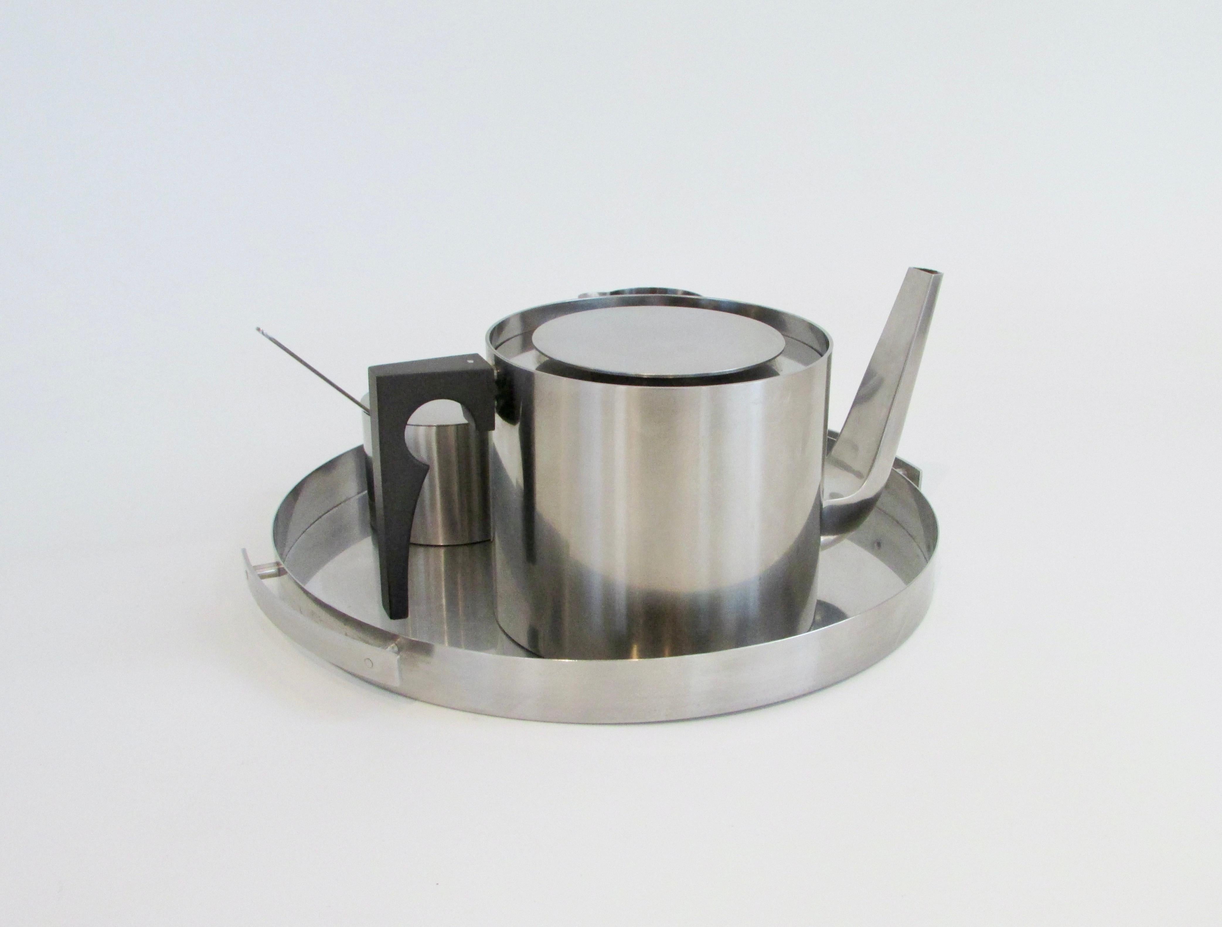 Stainless Steel Five piece Arne Jacobsen Stelton stainless steel modernist tea service For Sale