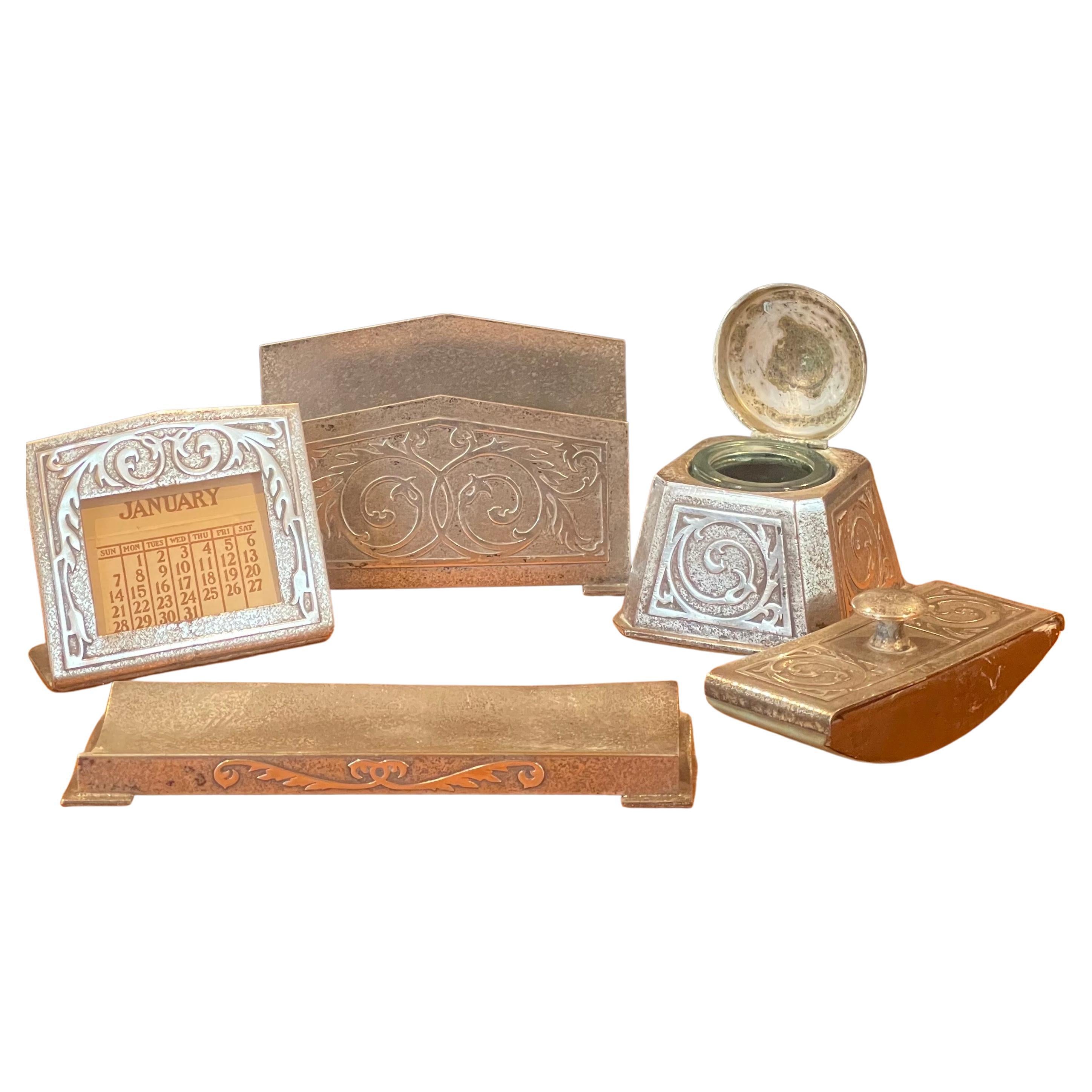 Five Piece Art Deco Desk Set by Silver Crest Bronze Co. For Sale