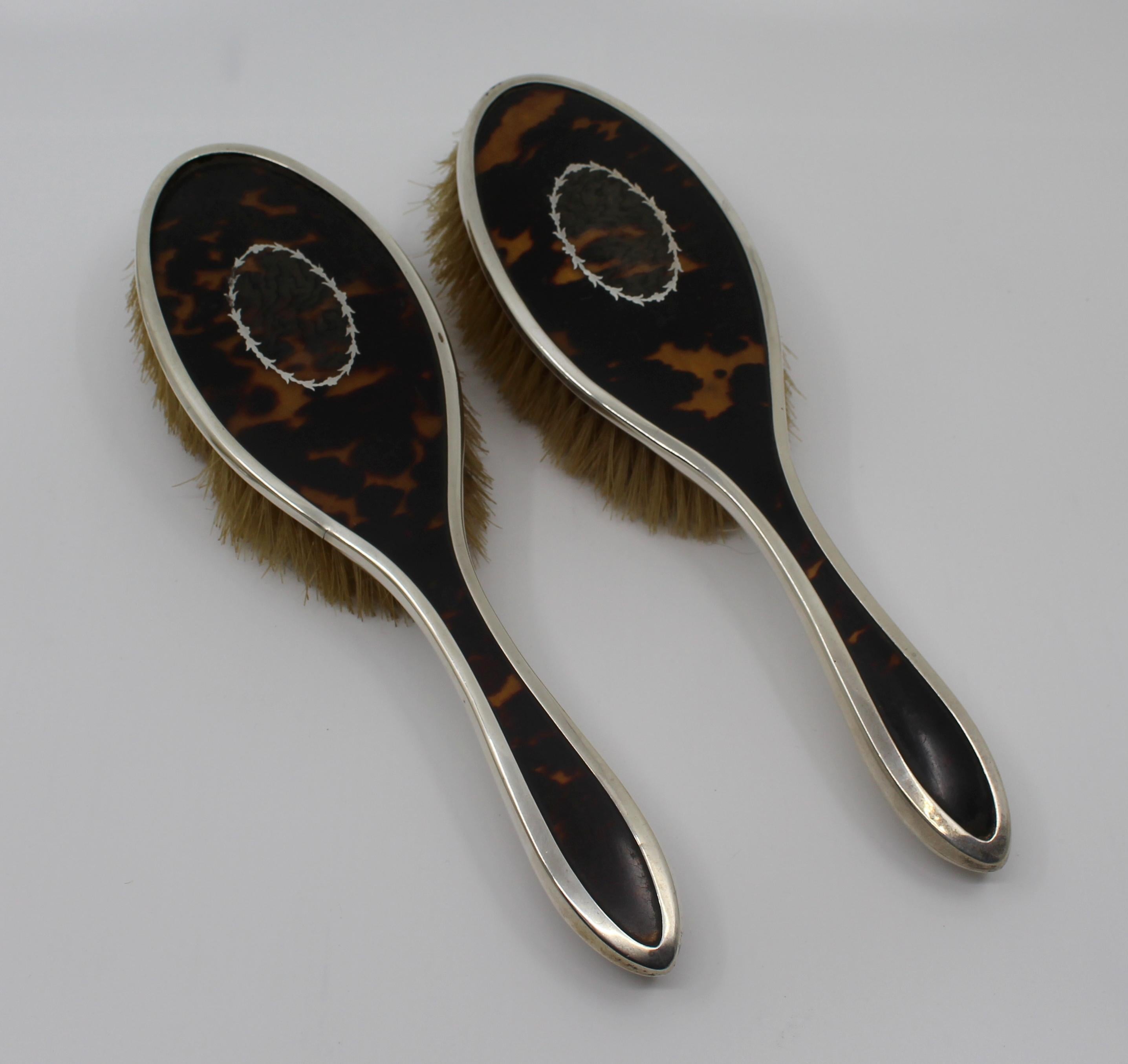 Five-Piece Art Deco Sterling Silver & Faux Tortoiseshell Vanity Set 1923 For Sale 7