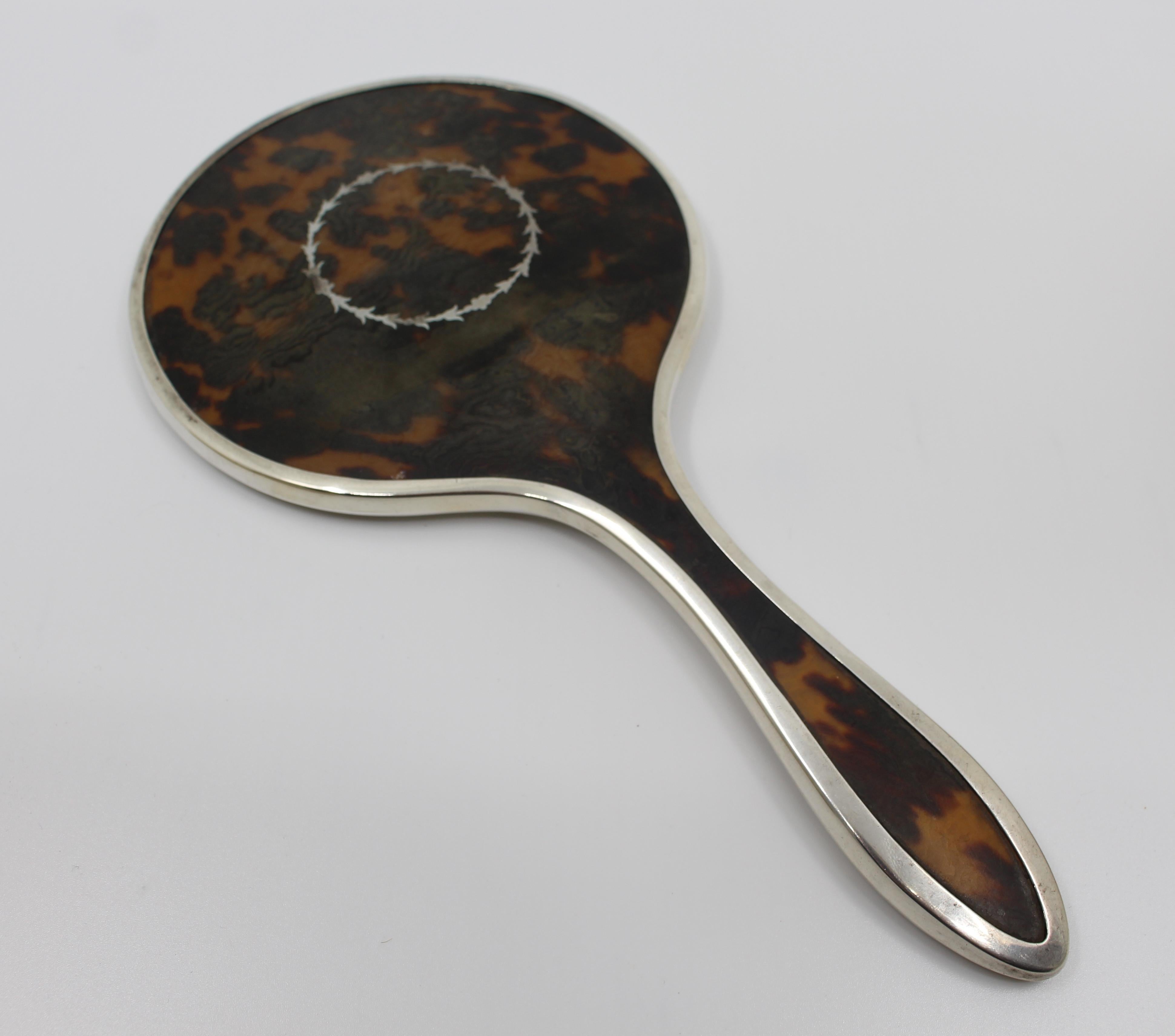 Five-Piece Art Deco Sterling Silver & Faux Tortoiseshell Vanity Set 1923 For Sale 4