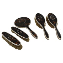 Five-Piece Art Deco Sterling Silver & Faux Tortoiseshell Vanity Set 1923