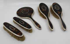 Five-Piece Art Deco Sterling Silver & Faux Tortoiseshell Vanity Set, Birmingham