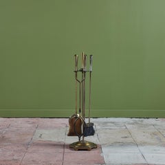 Five Piece Brass Plated Fireplace Tool Set