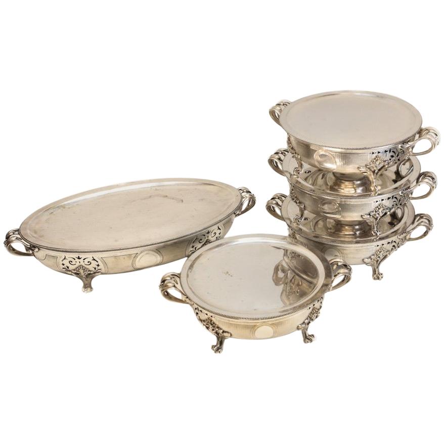 Five-Piece Christofle Silver Plate Dish Warmers, Foliate Scroll Designs For Sale