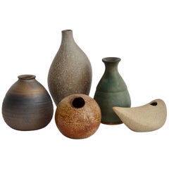 Five-Piece Collection of Diminutive Studio Stoneware Pots