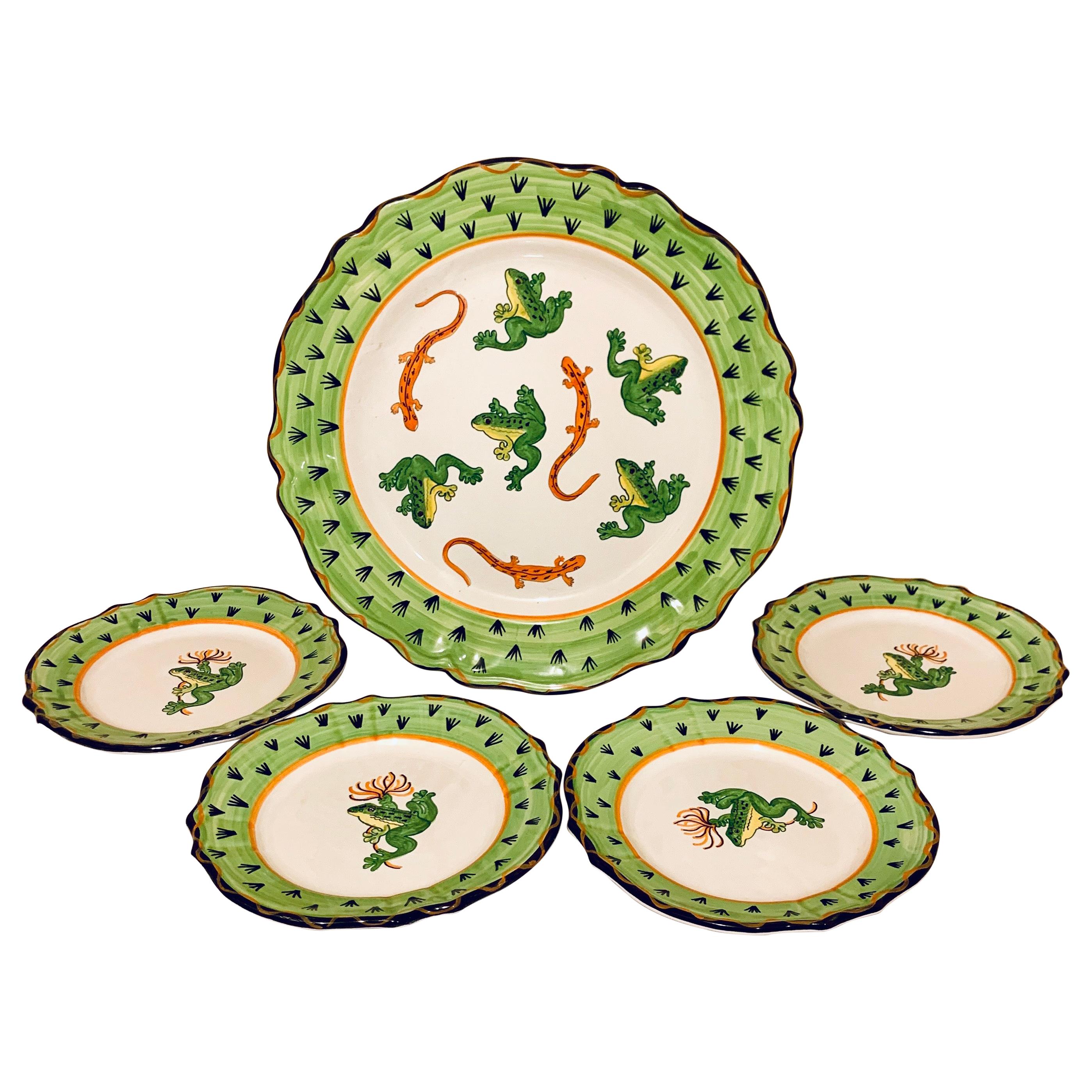 Five-Piece Deruta Made in Italy Majolica Platter and Plate Set Charger Serveware
