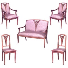 Used French Art Nouveau Purple Moire 5-Piece Living Room Set