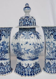Blue and White Five Piece Garniture Delft Style Made 20th Century